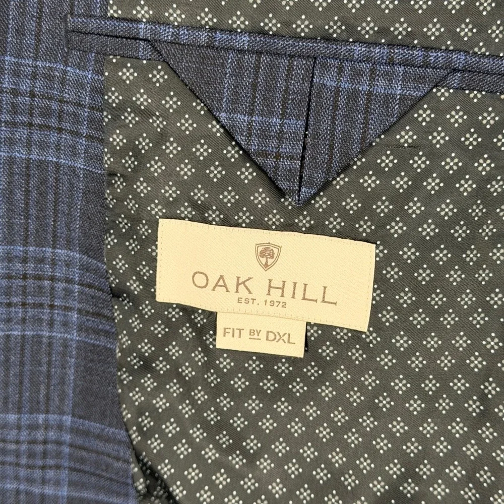 OAK HILL Blazer Mens 3XLT 54-56 Blue Plaid Stretch Fit by DXL Sport Coat Jacket